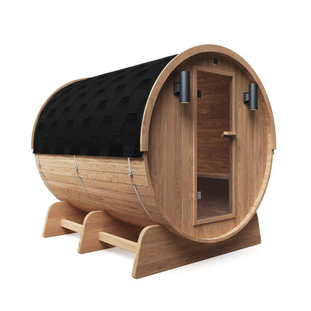 Aleko Red Cedar Barrel Sauna with Panoramic Window - 8 kW UL Certified KIP Harvia Heater - 6-8 Person