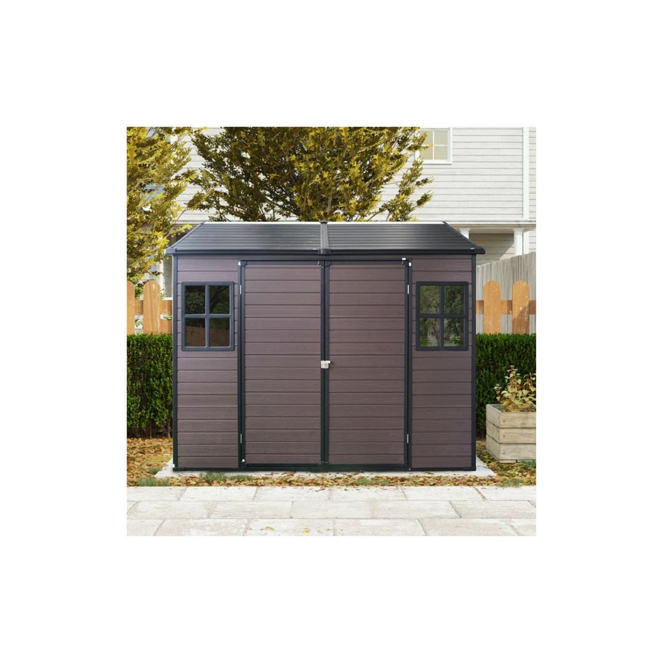 Hanada Outdoor Storage Waterproof shed with Floor, Two Windows and Lockable Door (Brown)